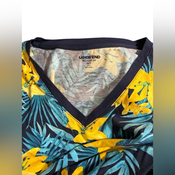 Land’s End M P Med Petite Tropical Floral Shirt Top Sleeve Cotton Relaxed Fit LN - Picture 3 of 6